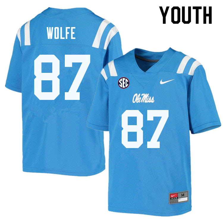 Hudson Wolfe Ole Miss Rebels NCAA Youth Powder Blue #87 Stitched Limited College Football Jersey AYQ0458WR